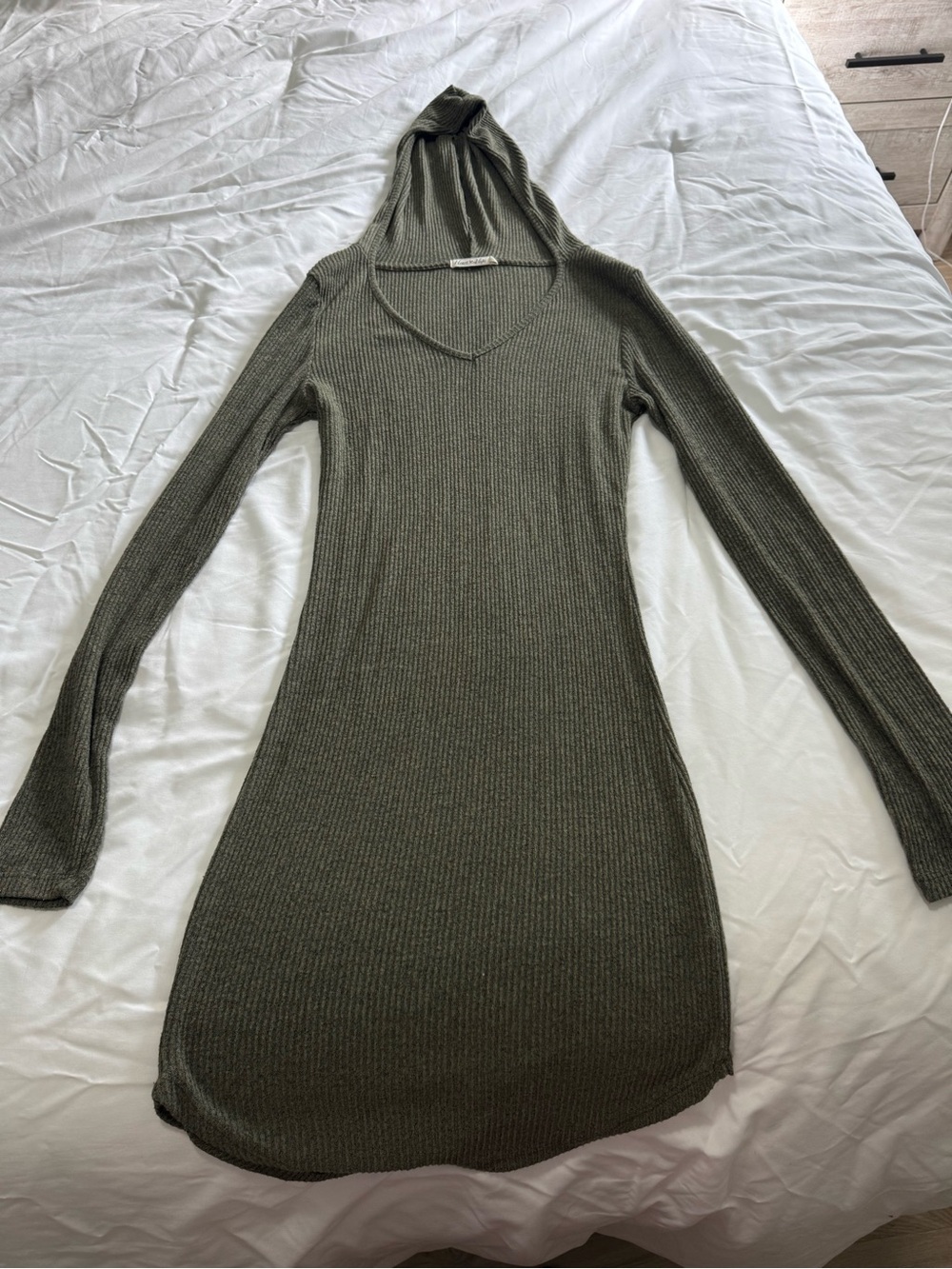 Heart & Hips Ribbed Hooded Long-Sleeve Dress in Olive